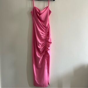 Zara Pink Asymmetrical Ruched Midi Dress